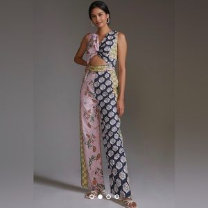 Illani Anthropologie Jumpsuit with pockets, size XL NWT black motif